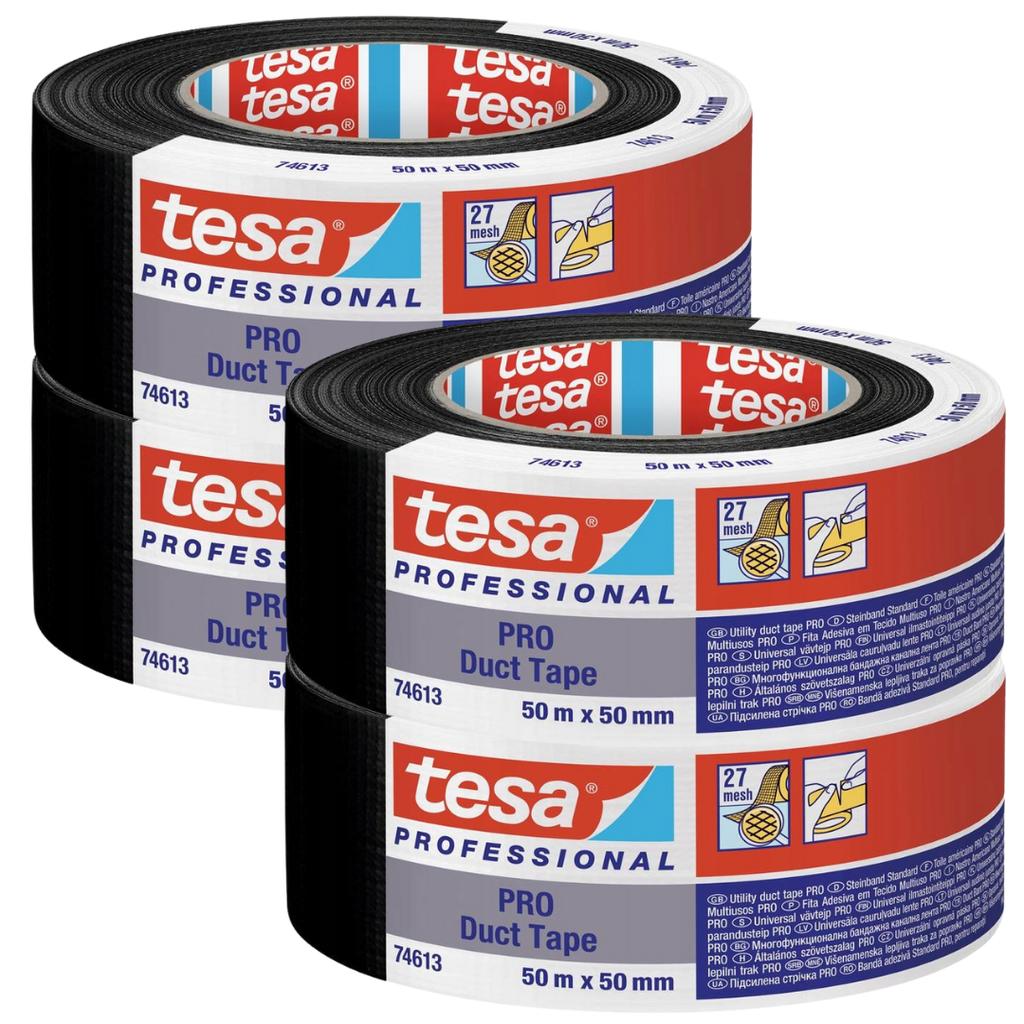 Tesa Duct Tape Waterproof Fabric Repair Tape 50M X 50Mm Black X2