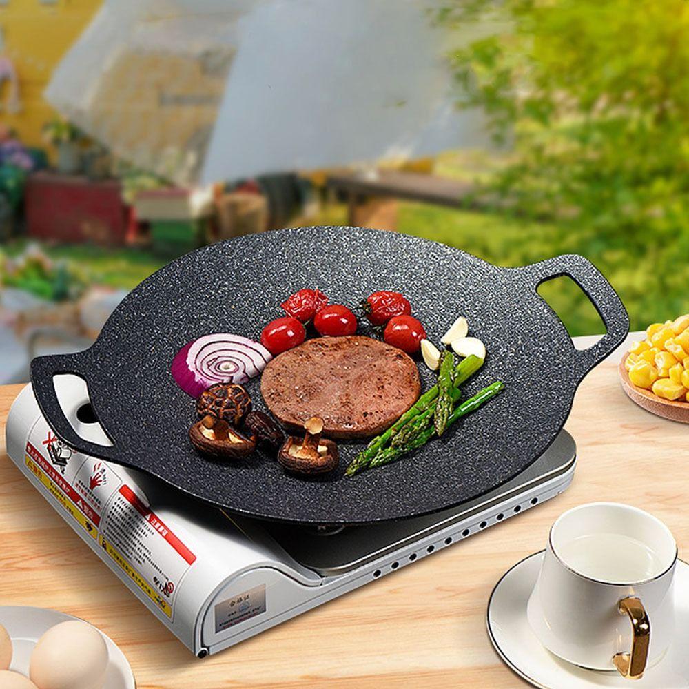 Double Ear BBQ Pan Cast Iron Iron Plate Multifunctional Round Frying Pan  Home