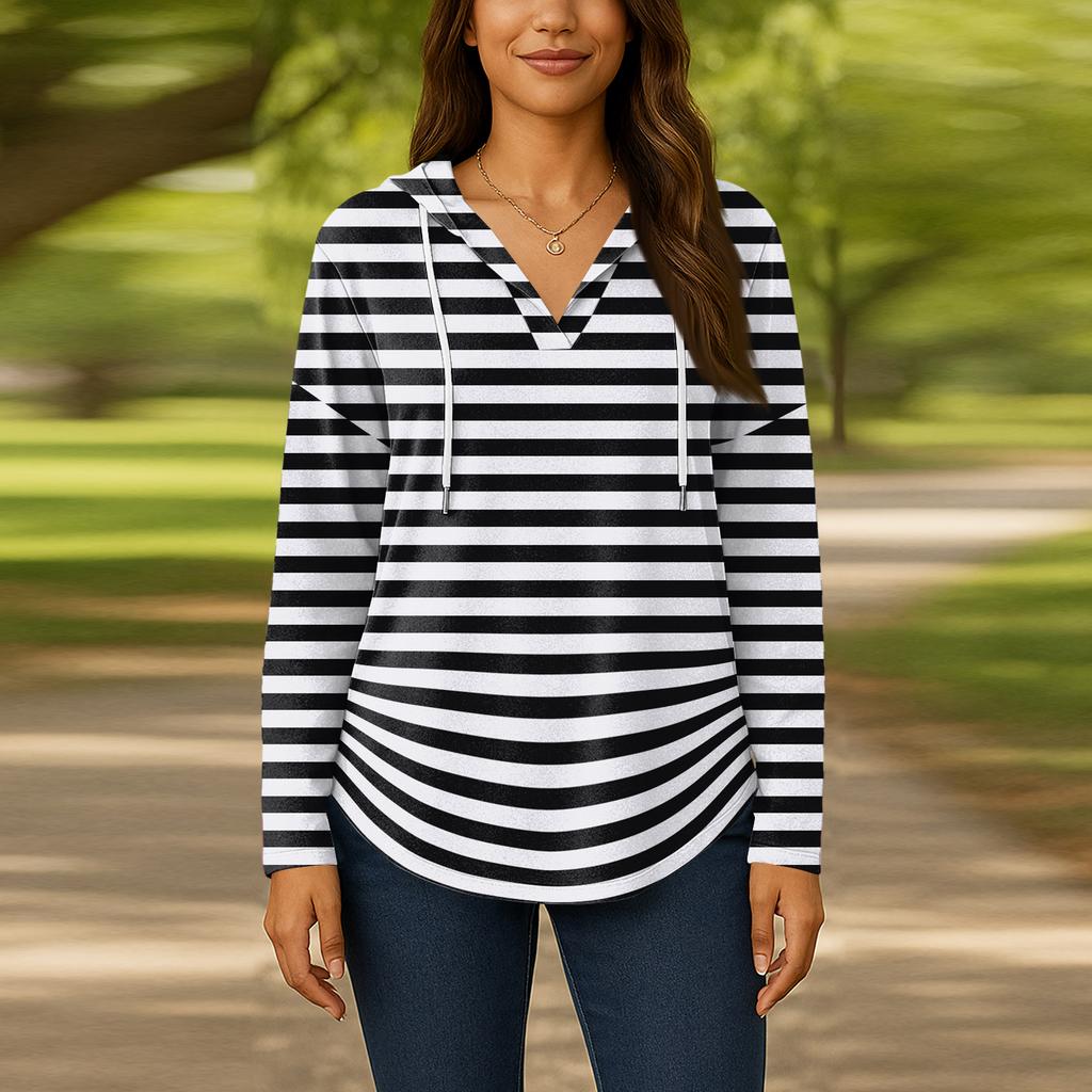 Женские модные толстовки с капюшоном V-образным вырезом с длинным рукавом и цветочным принтом на шнурке, повседневные свободные пуловеры