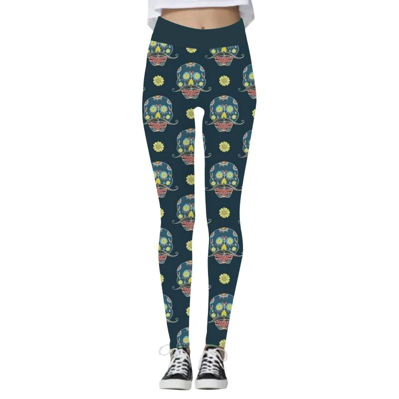 Halloween Womens Yoga Pants 3D Print Pumpkin Skeleton Slim Fit Stretch Workout Leggings