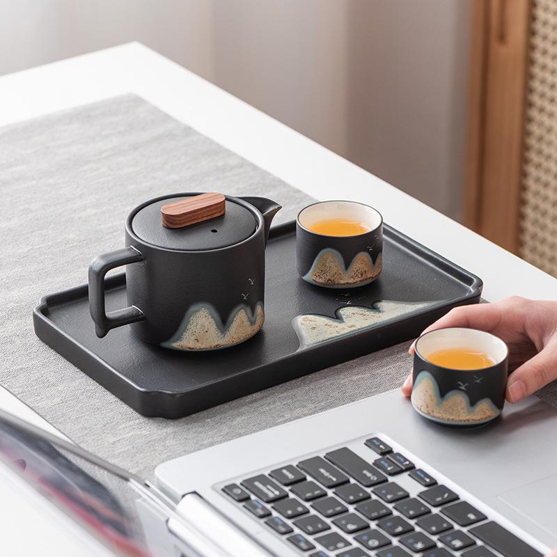 Расписанный вручную чайник с подъемной ручкой в виде далекой горы, чайный сервиз кунг-фу, чайная чашка, чайный поднос, подарочная коробка в твердом переплете, высококлассный бизнес-сувенир