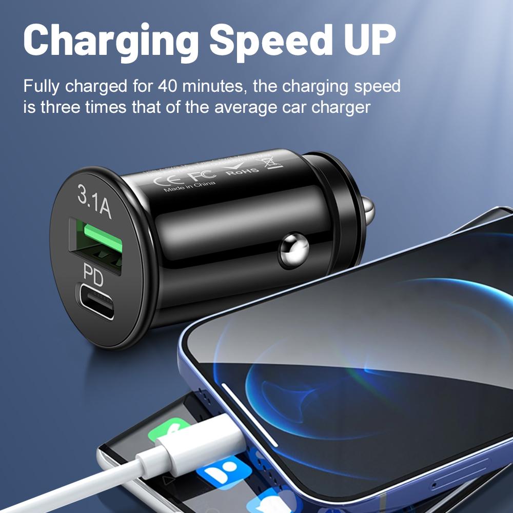Mini 2 Port USB PD 3.1A Автомобильное зарядное устройство Быстрая зарядка Type C Автомобильные зарядные устройства Адаптер для iPhone Для Samsung Для Xiaomi