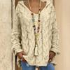 Women Sweater Hooded Long Sleeve Twist Texture Oversized Sweater Solid Color Loose