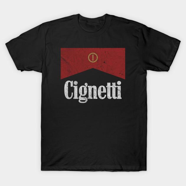 Asian Size Men Black Print T-shirt Vintage Cignetti 80S No-Cut Heat Transfer Print Cotton Tshirt