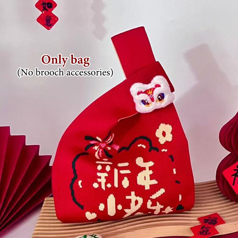 2026 Новогодний Мультяшный Талисман Пони Вязаный Подарочный Мешок Ручной Мешок для Конфет Большая Вместимость Мешок на Завязках на Запястье Милые Многоразовые Сумки для Покупок