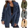 Fashion Womens Loose Solid Color Long-sleeved Lapel Women's Fleece Plush Coat Coat