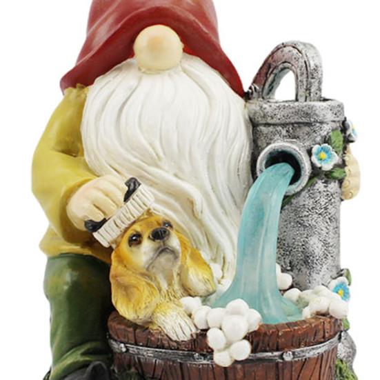 Solar Pumping Gnome Figurine with Light Washing Dog Dwarf Elf Resin Statue Sculpture Outdoor Garden Porch Yard Lawn Decoration Ornament