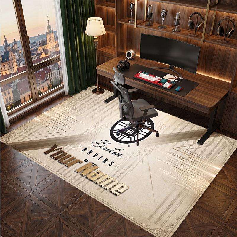 Boston Bruins Personalized Crystal Velvet Carpet, Customized Name Text Soft Anti‑Slip Rug for Living Room Bedroom