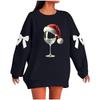 Ladies' Christmas Printed Bow Round Neck Long Sleeved Loose Pullover Sweater Sweatshirt Top