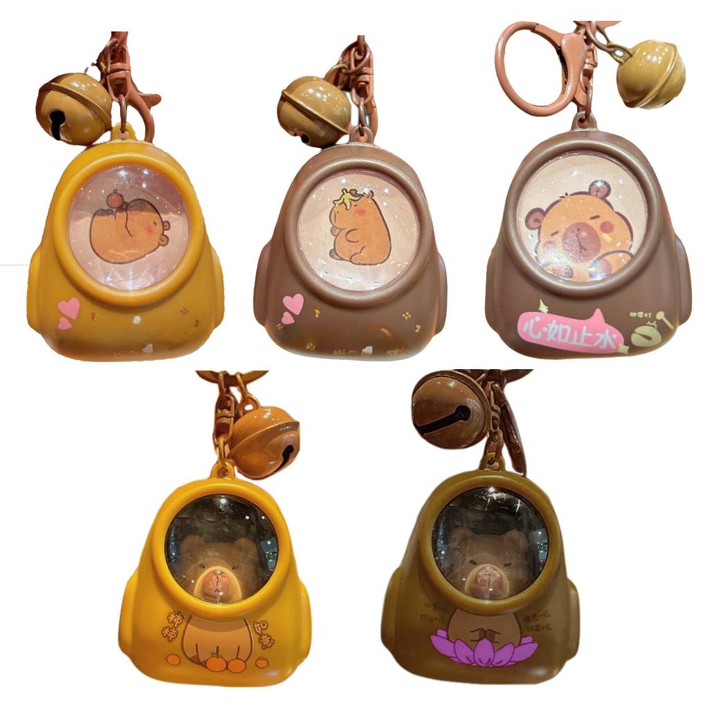 Luminous Capybaras Keychain Portable Cartoon Space Capsule Pendant For Backpack Stylish Animal Night Light Keyring