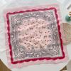 New fresh and breathable female soft literary and decorative small silk scarf Japanese retro versatile cashew nut flower cotton and linen small square