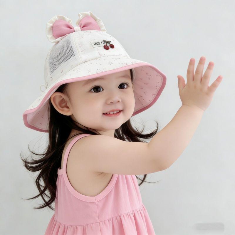 Summer Baby Girl Mesh Bucket Hat With Bow Large Brim Sun Protection Princess Infant Sun Hat For Outdoor