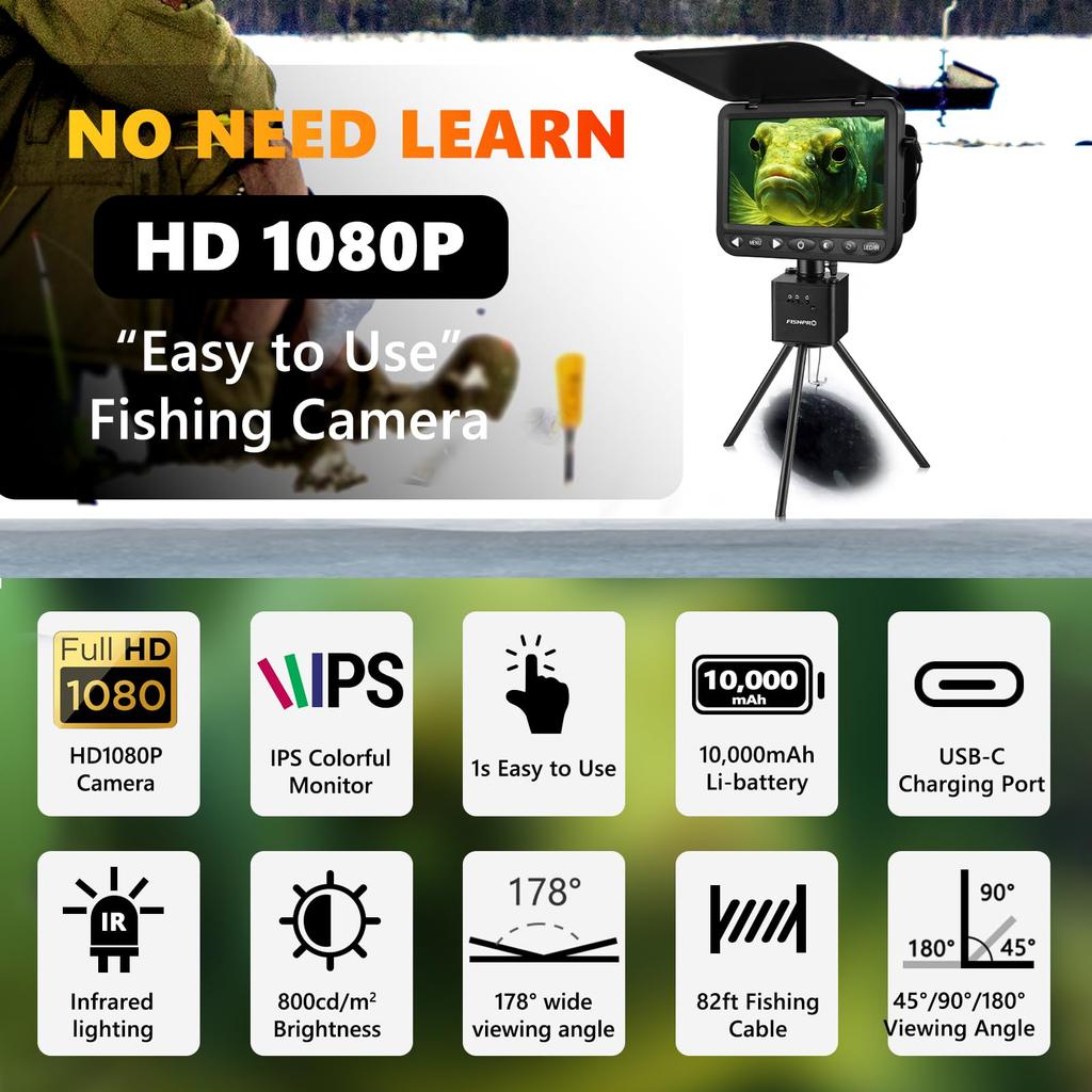 Подводная камера для рыбалки 1080P, аккумулятор 10000 мАч, камера для подледной рыбалки, камера для зимней рыбалки