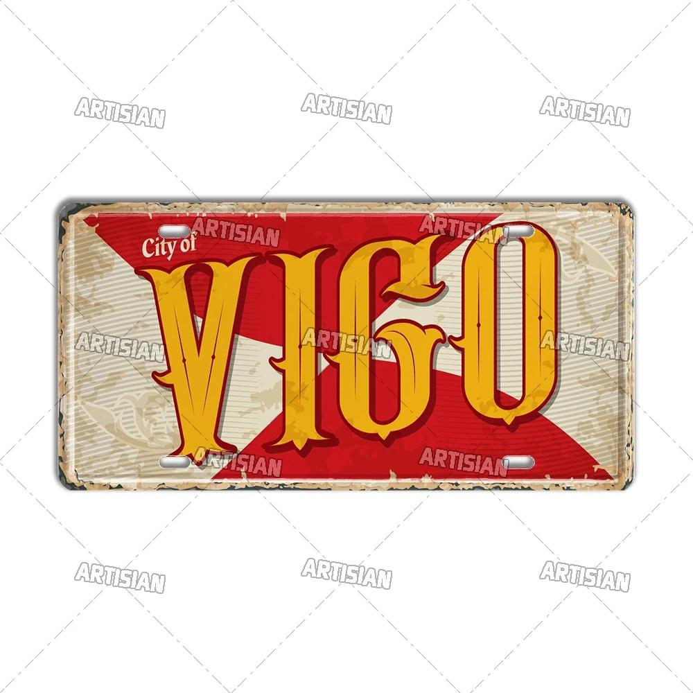 Artisan SPAIN License Plate Metal Sign City Landmark Wall Decor Decorative Vehicle Plate for Bar Pub Club Hotel Cafe Wall Art