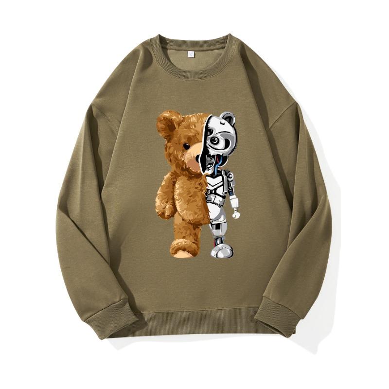 Модный топ с принтом Machine Bear, повседневная спортивная одежда на осень и зиму, хлопковая толстовка