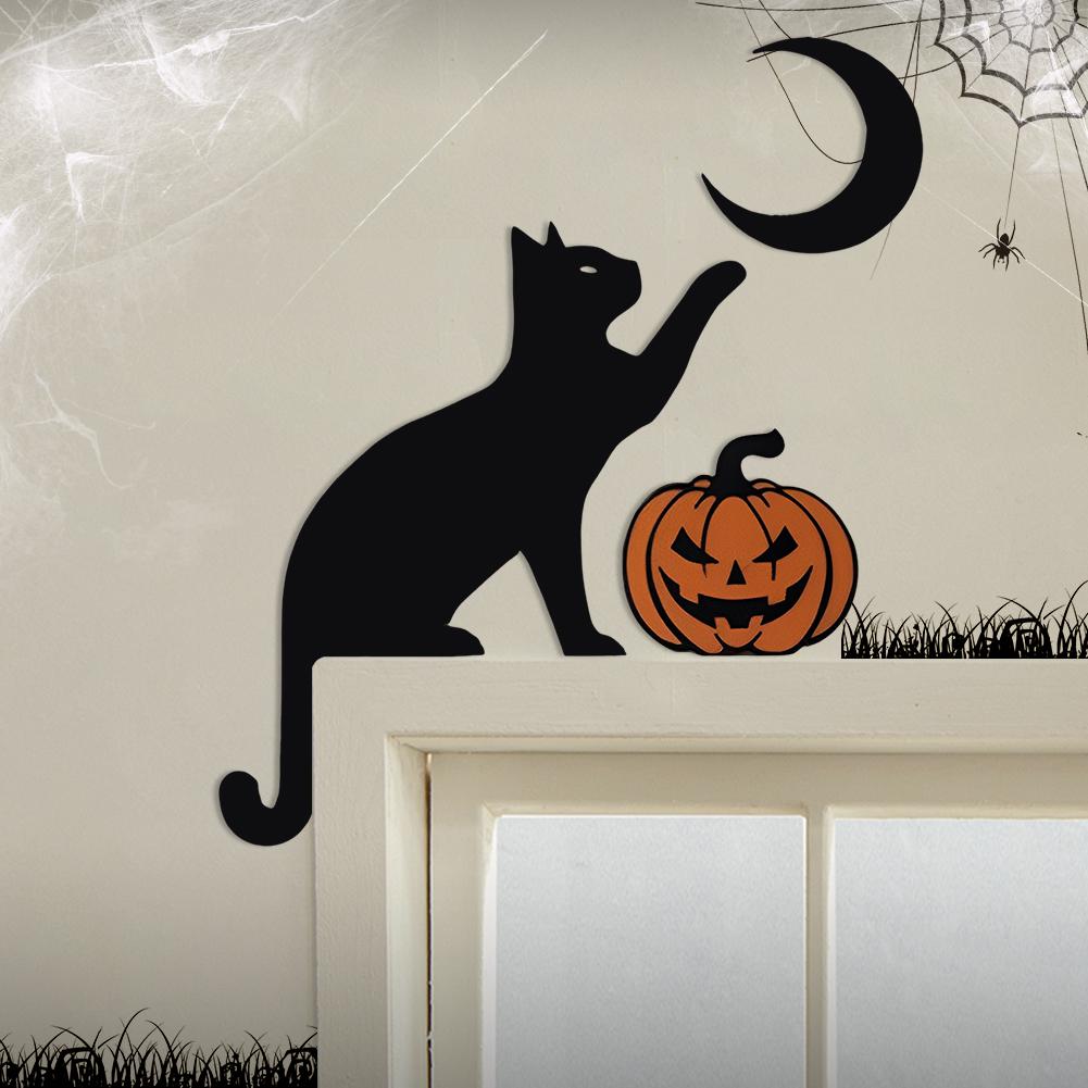 Halloween Cat Door Topper Door Frame Decor Decorative Black Cat Door Corner Decor Creative Door Right Angle Sign for Home Office