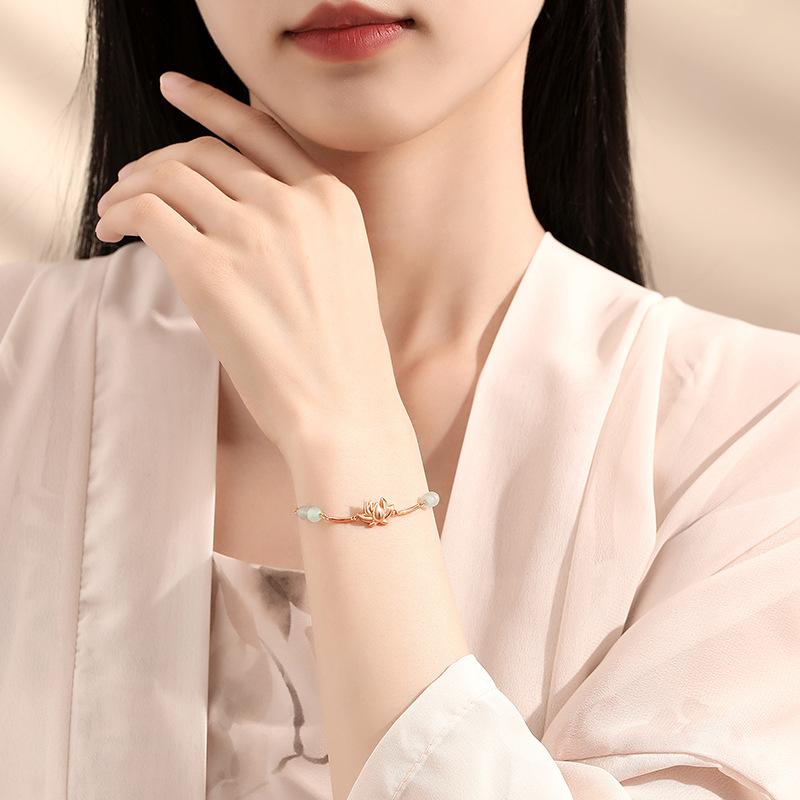 Jin Hongyu браслет «удачи» в форме лотоса женский стерлинговый серебристый браслет в стиле ретро в китайском стиле литературный китайский шикарный новый