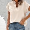 Women Casual Shirt V-Neck Short Sleeve Loose Fit Pullover Tops Office Lady Simple Blouse