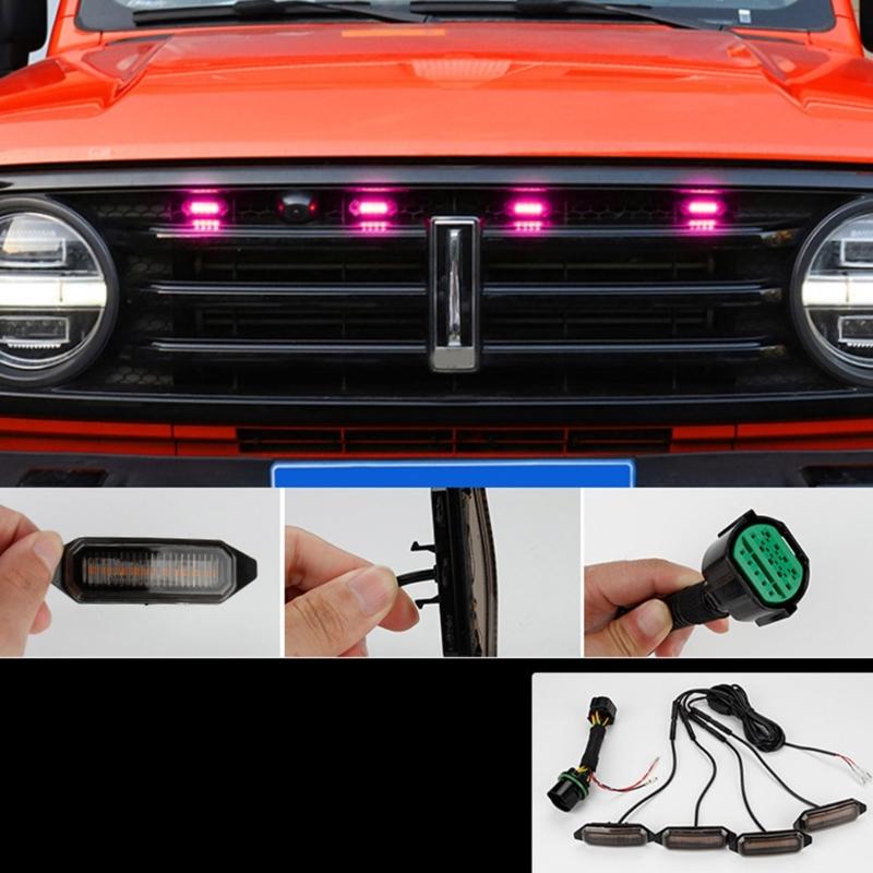 Car LED Emergencys StrobesLight Grille Flashing Warning Beacon Hazard Caution Light Yellow Lamp for Tank300 Vehicles SUV