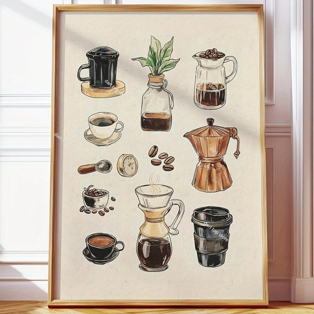 Cartoon Animal Text Art Coffee Print Painting Minimalist Wall Art Room Decoration Canvas Poster Prints Coffee Lover Gift Poster
