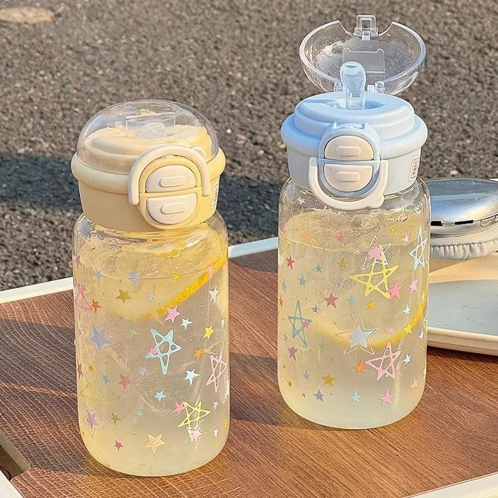 with Straw Star Water Bottle 500ML Drinking Bottle Kawaii Water Tumbler Ice Coffee