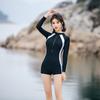 Профессиональный Спортивный Цельный Плоский Угол Консервативный Стройнящий Контроль Живота Длинный Рукав Купальник для Горячих Источников Женская Мода Пляжный Отдых Элегантная Одежда