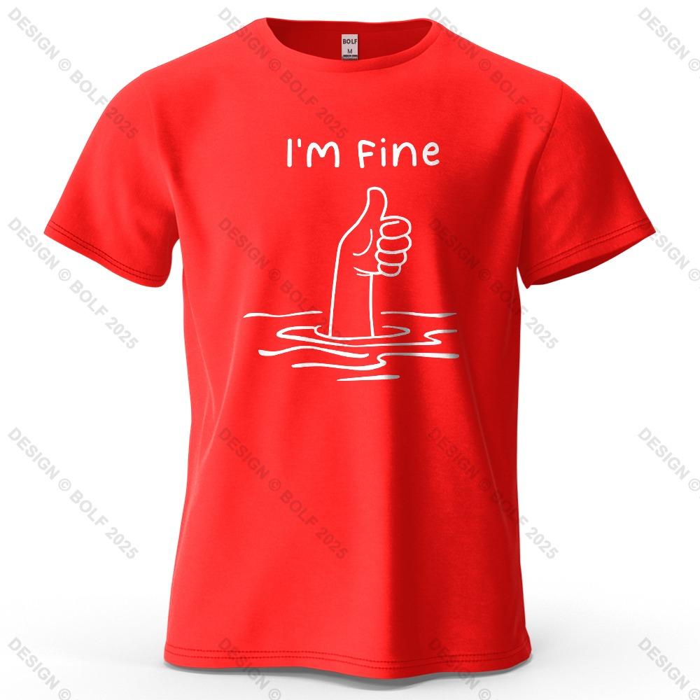 I'm Fine Funny Printed Men's T-shirt Oversized Simple Cartoon Graphic T-shirt for Women Tops T-shirt Streetwear