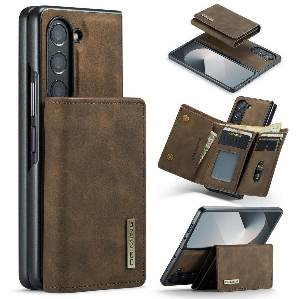 DG.MING M1 Series for Samsung Galaxy Z Fold6 5G Phone Case PU + TPU + PC Back Cover with Magnetic Tri-Fold Wallet Kickstand