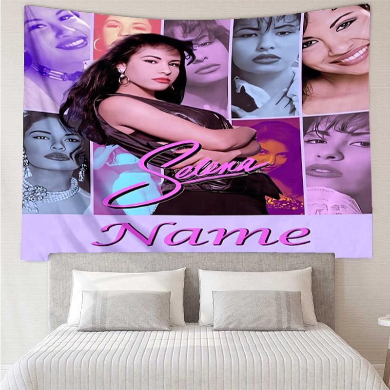 Custom Name Selena Quintanilla Print Tapestry, Backdrop, Easy Setup, Ideal for Bedroom, Office & Living Room, with Aesthetic Wall Hanging Decor.
