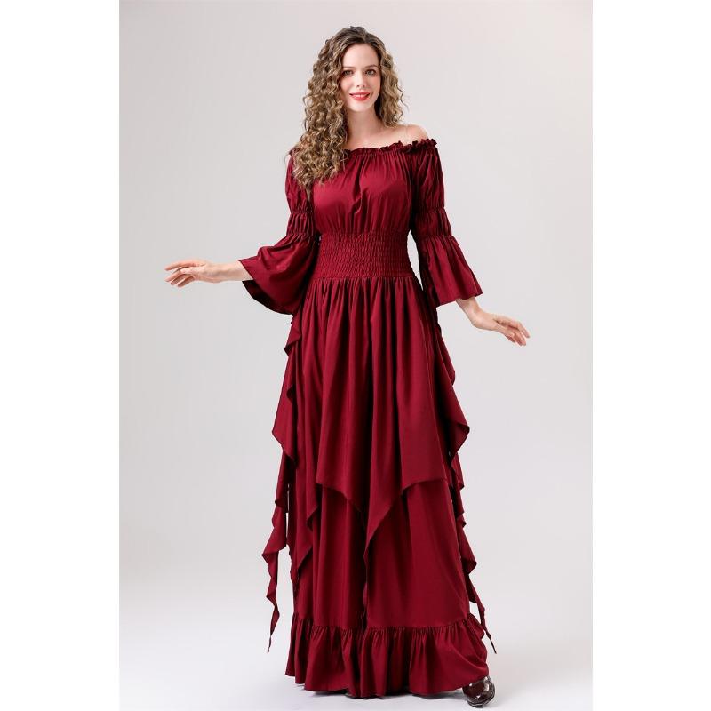 Хэллоуин новое средневековое ретро платье-костюм с великолепным рукавом-рогом, многоцветное