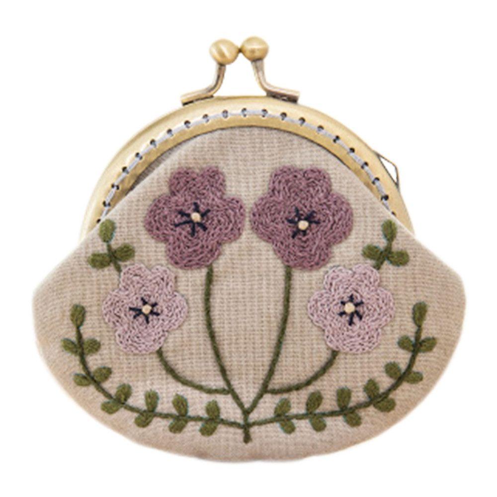 Gift Handmade DIY Crafts Cross Stitch Embroidery Starter Kit Coin Purse Wallet Flower Patterns