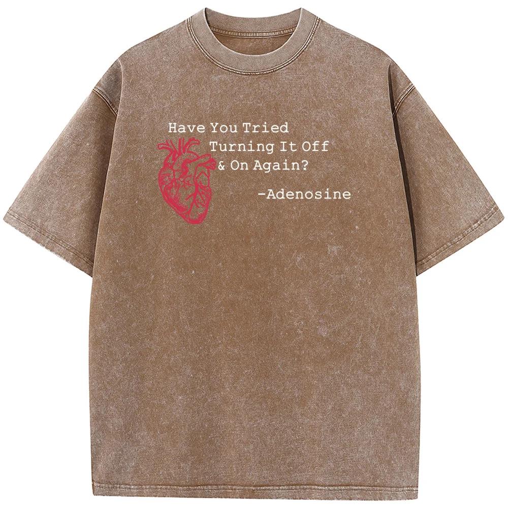 Футболка с коротким рукавом с принтом «Выключение»? Летняя футболка из хлопка с эффектом стирки. Повседневная свободная отбеленная футболка.