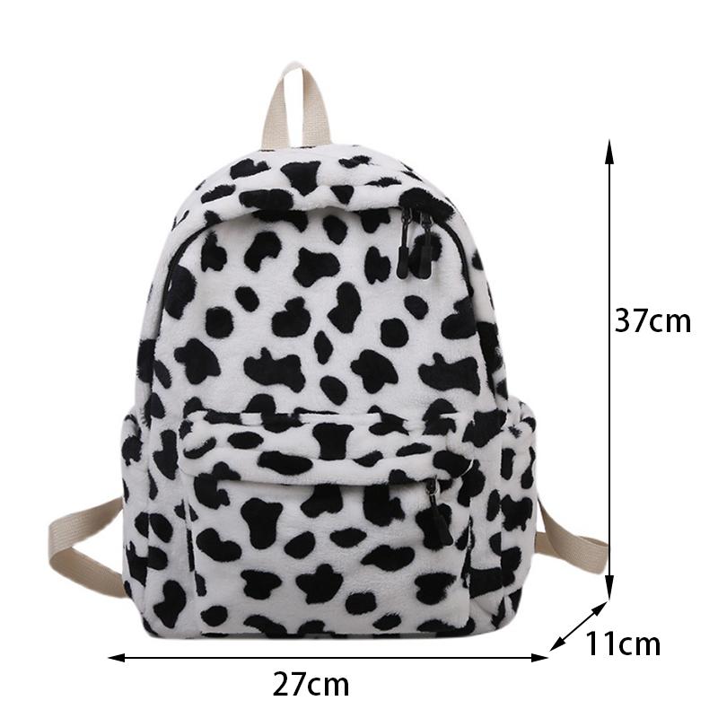 Модный плюшевый рюкзак для женщин, большая вместительная школьная сумка для девочек, милый рюкзак с коровьим узором, новый зимний дорожный рюкзак