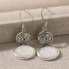 Винтажные Посеребренные Геометрические Спиральные Серьги-Подвески с Лунным Камнем для Женщин Элегантные Повседневные Универсальные Украшения Аксессуары Подарки