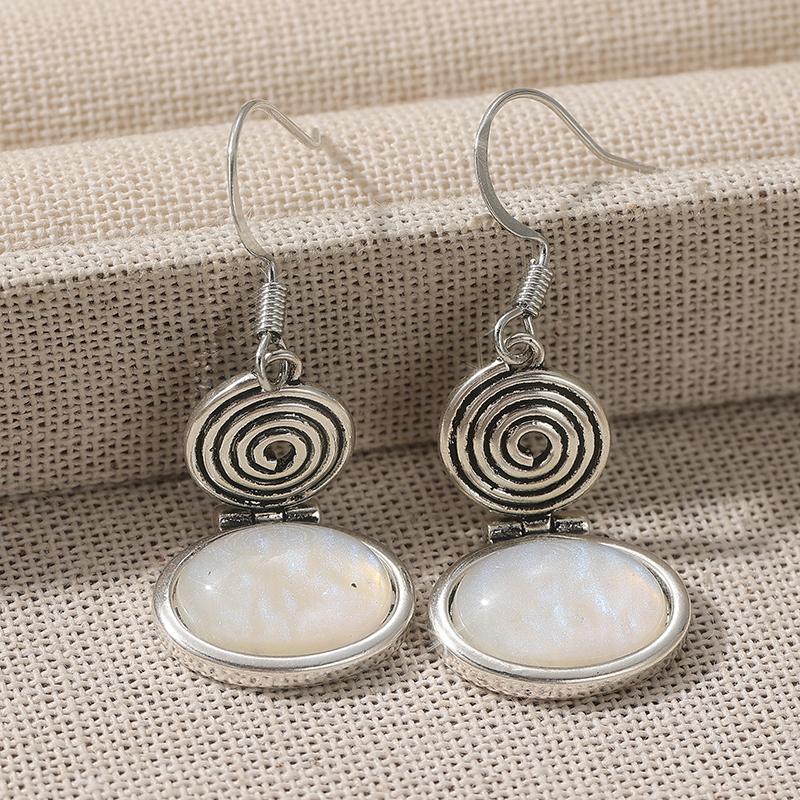 Винтажные Посеребренные Геометрические Спиральные Серьги-Подвески с Лунным Камнем для Женщин Элегантные Повседневные Универсальные Украшения Аксессуары Подарки