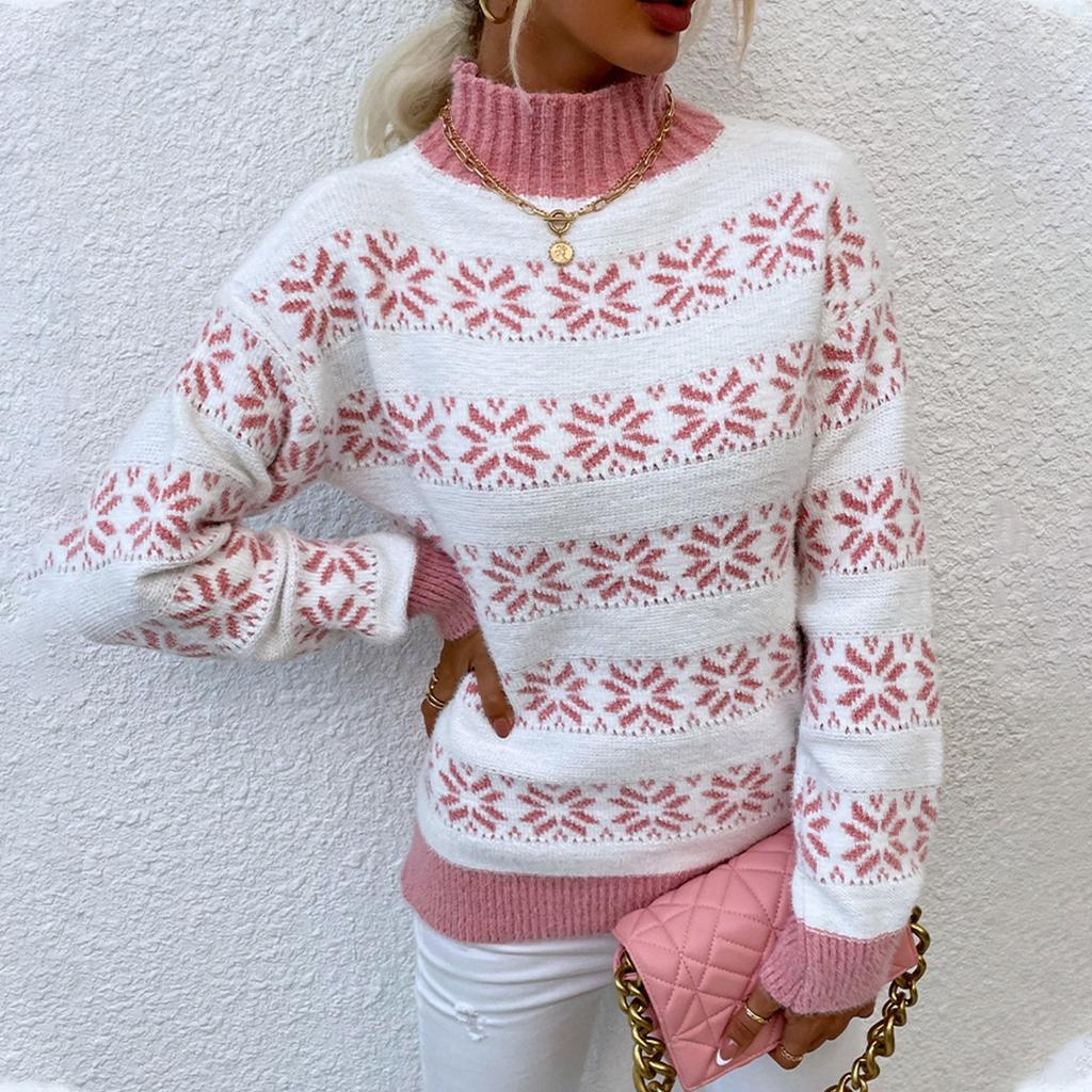 Women's Knitwear Christmas Snowflakes Half Turtleneck Christmas Sweater