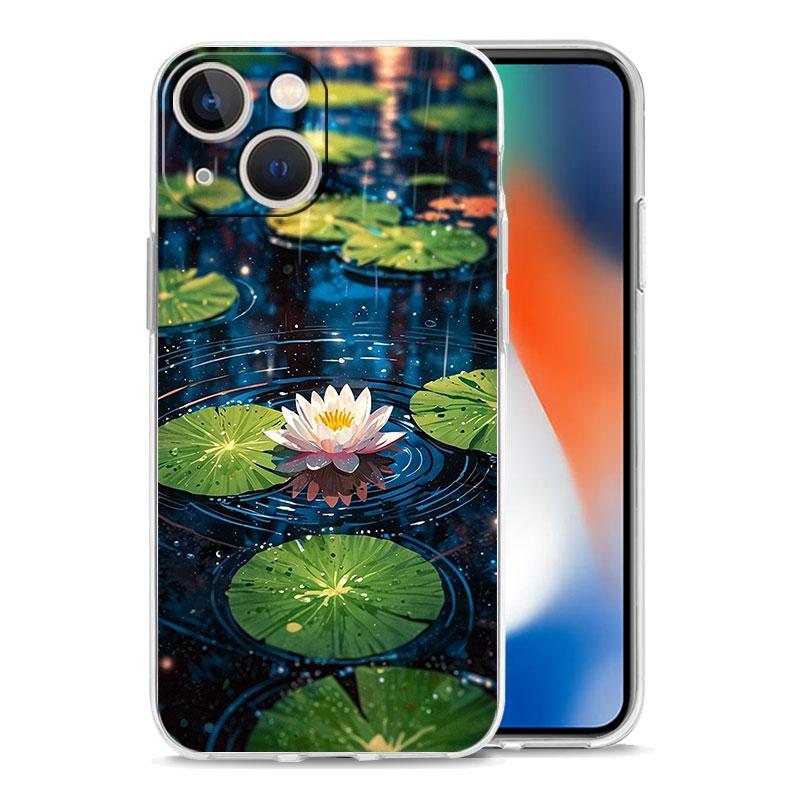 Роскошный чехол для телефона в виде цветка лотоса для iPhone 11 Чехлы iPhone 15 12 13 14 16 Pro Max X XR XS 14 15 Plus 16Pro iPhone16 Прозрачная крышка