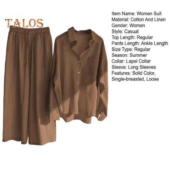 2 шт./компл., женская рубашка больших размеров, комплект брюк, сплошной цвет, блузка с воротником с лацканами и длинными рукавами, высокая талия, свободные широкие брюки, комплект, повседневная одежда для поездок на работу