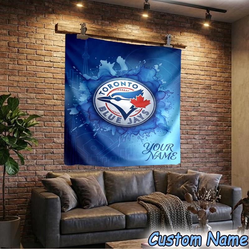 Custom Name Blue Jays Logo Tapestry Room Decoration Wall Hanging for Living Room Bedroom, dormitory, Birthday and Christmas gifts