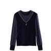 Women's Spring and Autumn Four Seasons Models Thin Section Round Neck Solid Colour Long-sleeved Loose Pullover Lace Bottoming Blouse