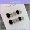 Fashionable Fake Nail Tips With Black Sparkling Water Diamoans And Star Design For Teen Girls And Students