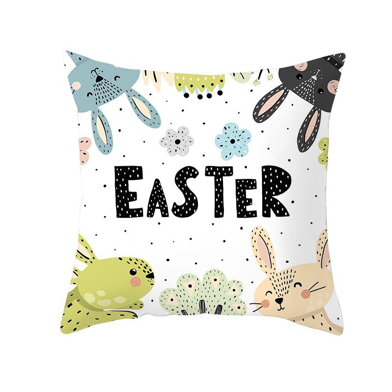 Easter Peach Velvet Cushion Cover Lake Blue Series Rabbit Egg Print Cushion Cover