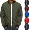 Men Long Sleeve Bomber Jacket Outdoor Diamond-shaped Lines Baseball Jacket Coat