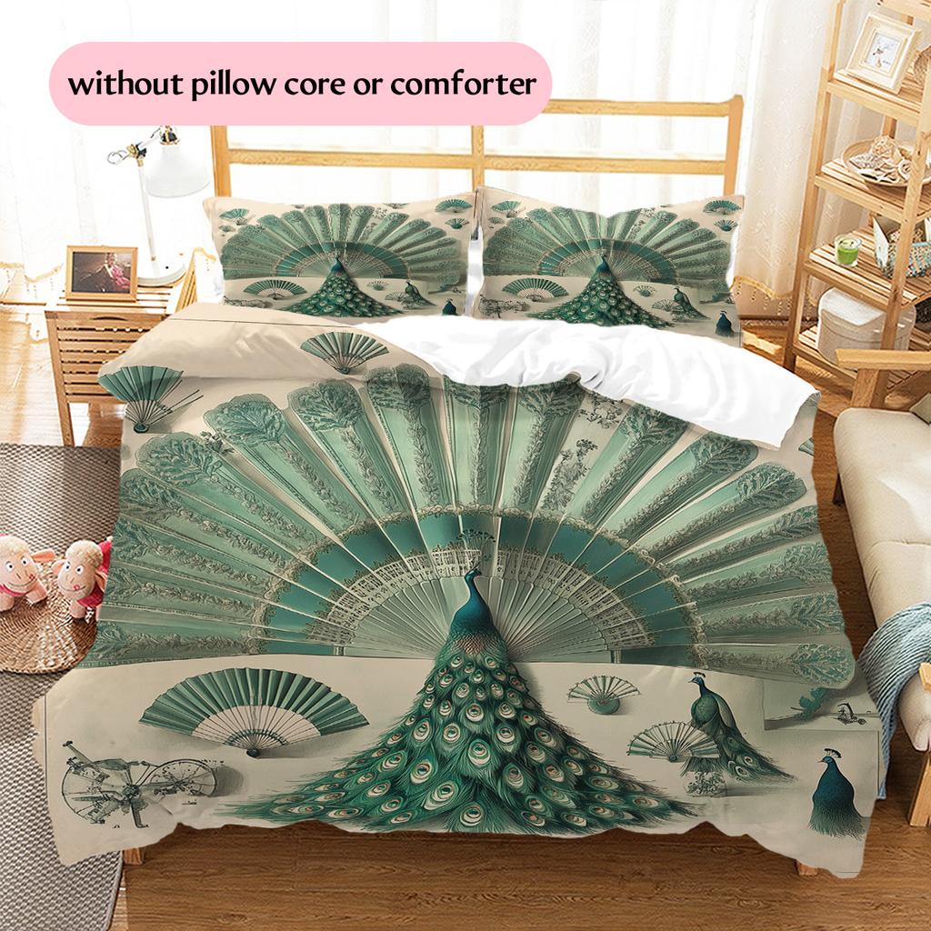Peacock 2  Pattern Bedding Quilt Set Quilt Cover Pillowcase Home Decoration  Gift (1 * duvet cover + 2 * pillowcase, without core)