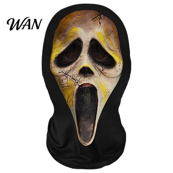 Halloween Costume Essentials for Men Women Horror Headgear, Full Face Mesh Guard Adults, Breathable Foldable Elastic Fabric Hood, Scary Skeleton Ghost