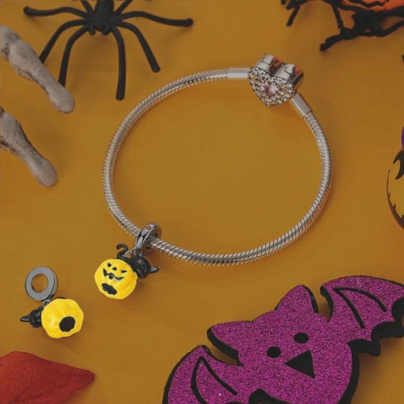 Copperhappy Серия Хэллоуина Светящиеся Ужасные Тыквы Шармы Подходят для Оригинального Женского Браслета DIY Простой Подарок