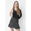 Black Printed Ruffle High Waist Mini Stretch Knitted Skirt Twoss21et0010