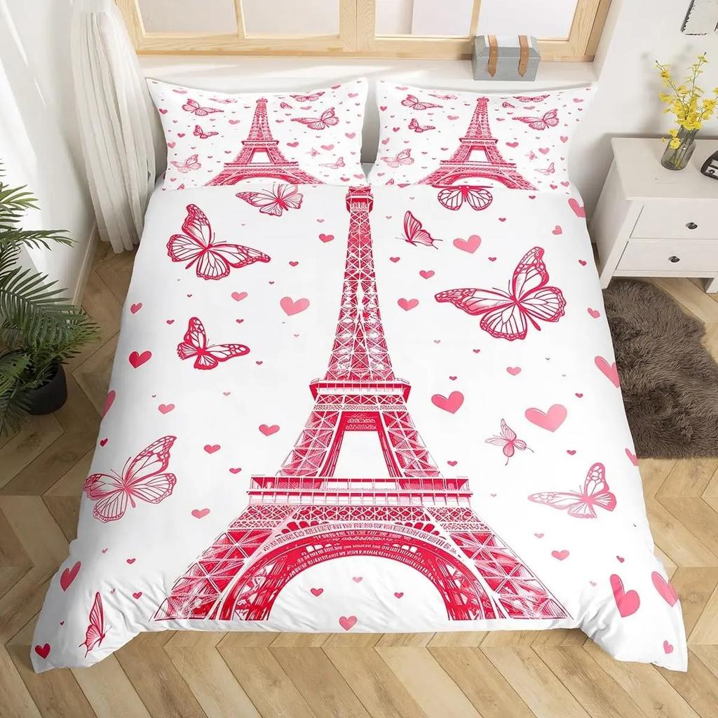 Винтажный комплект пододеяльника «Эйфелева башня» Современные 3D комплекты постельного белья на парижскую тематику Всемирно известный городской пейзаж Чехол для одеяла Чехол для стеганого одеяла