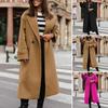 Women Fall Winter Coat Lapel Loose Long Style Solid Color Thick Cardigan Warm Windproof Pockets Double Buttons Long Sleeve Lady Overcoat Outwear