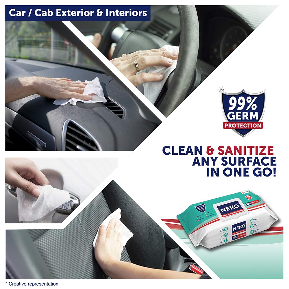 Neko Multi-Purpose Germ Protection Wipes 80 Large Wet Wipes Pack with Aloe Vera for Cleaning Surfaces